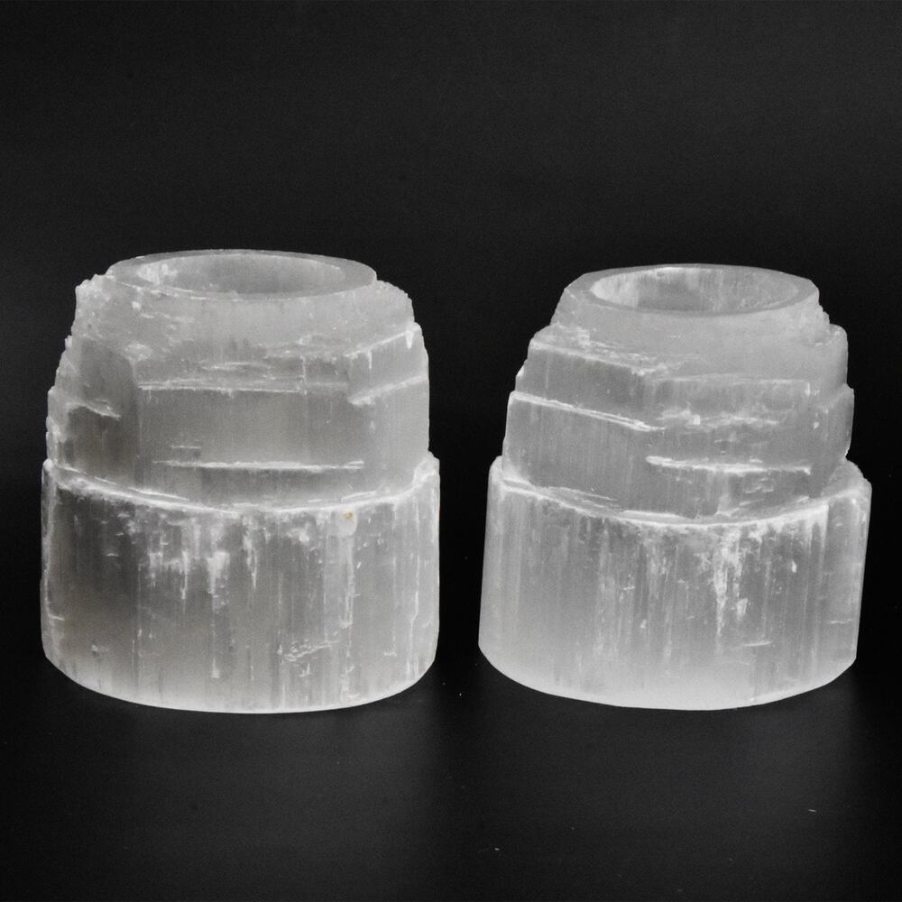 Selenite Skyscraper Candleholder | Carved White Stone, Low